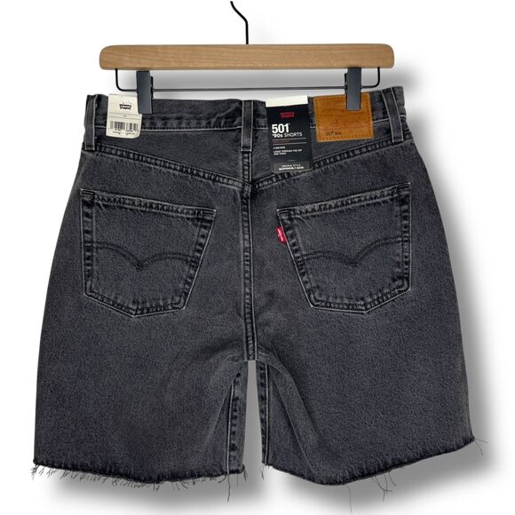 Levis Premium Womens 501 90s Denim Jean Shorts Mid Thigh Rise Long Black Gray - Picture 10 of 16